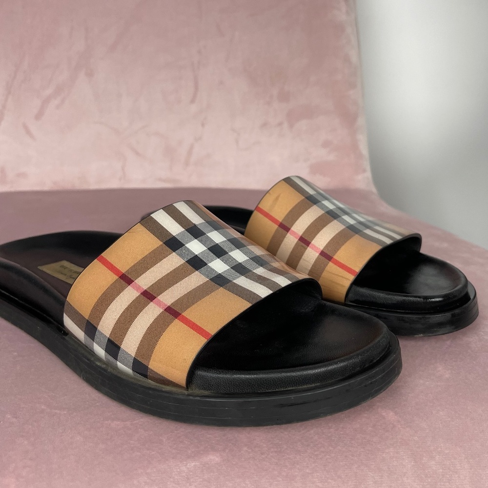 Authentic Burberry Check Slides - Picture 1 of 6